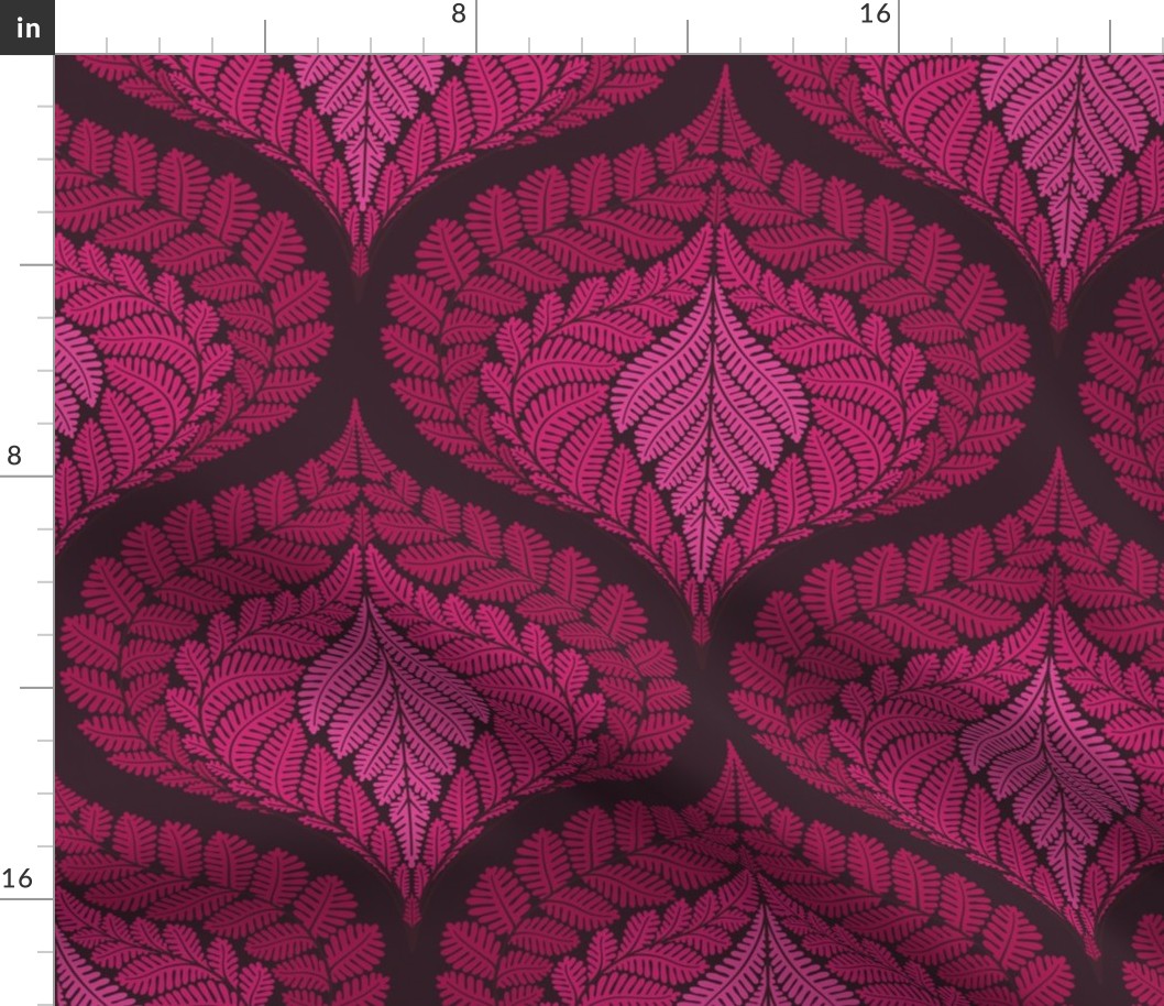 forest fern damask in tonal fuchsia pink large wallpaper scale 12 by Pippa Shaw