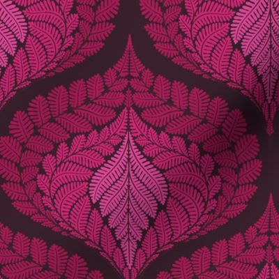 forest fern damask in tonal fuchsia pink medium large wallpaper scale 8 by Pippa Shaw