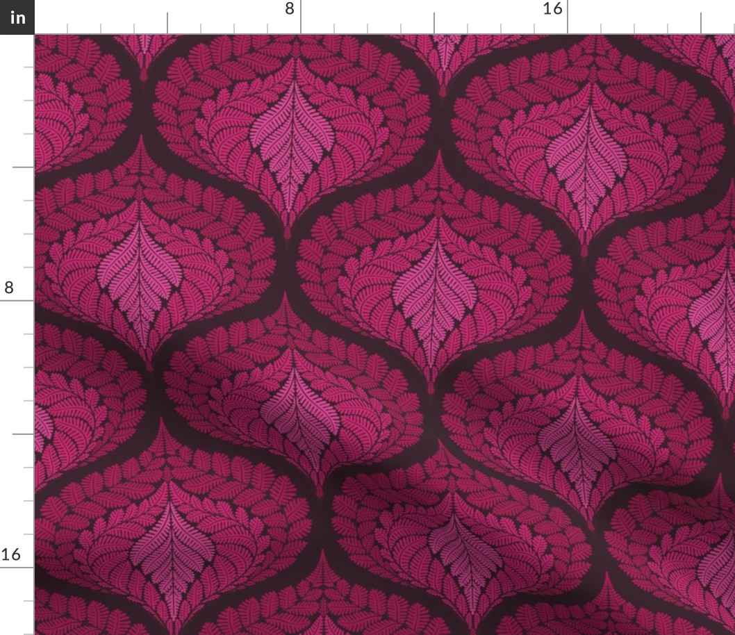 forest fern damask in tonal fuchsia pink medium large wallpaper scale 8 by Pippa Shaw