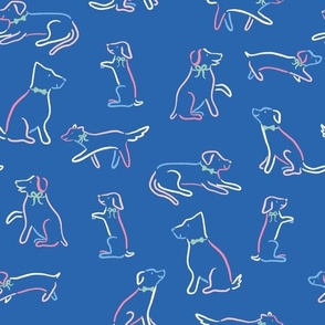 Playful Dog Outlines in Bright Blue Multicolor (Large)
