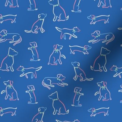 Playful Dog Outlines in Bright Blue Multicolor (Small)