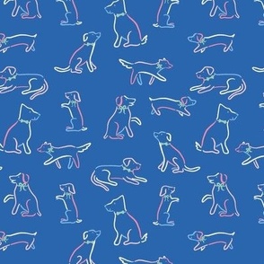 Playful Dog Outlines in Bright Blue Multicolor (Small)