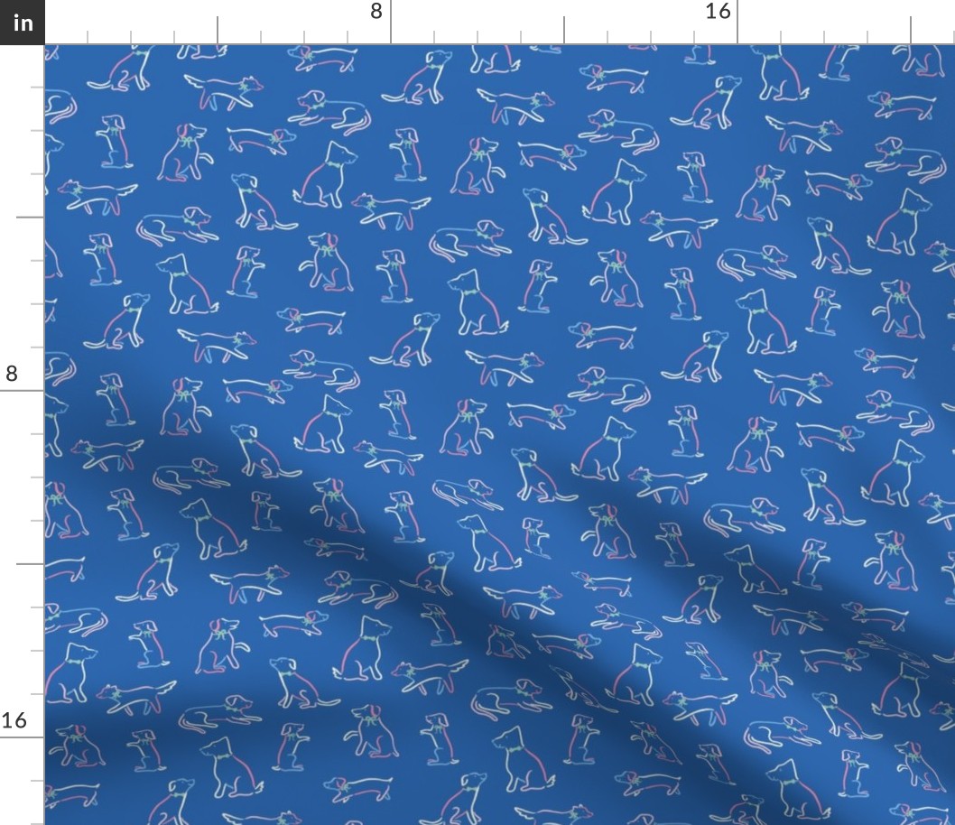 Playful Dog Outlines in Bright Blue Multicolor (Small)