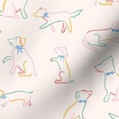 Playful Dog Outlines in Cream Multicolor (Large)
