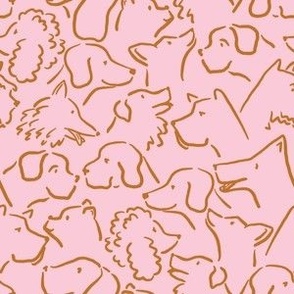 Puppy Pile Dog Line Drawing Profiles in Bubblegum Pink
