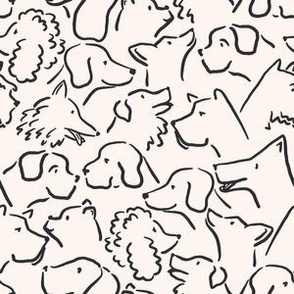 Puppy Pile Dog Line Drawing Profiles in Black and White