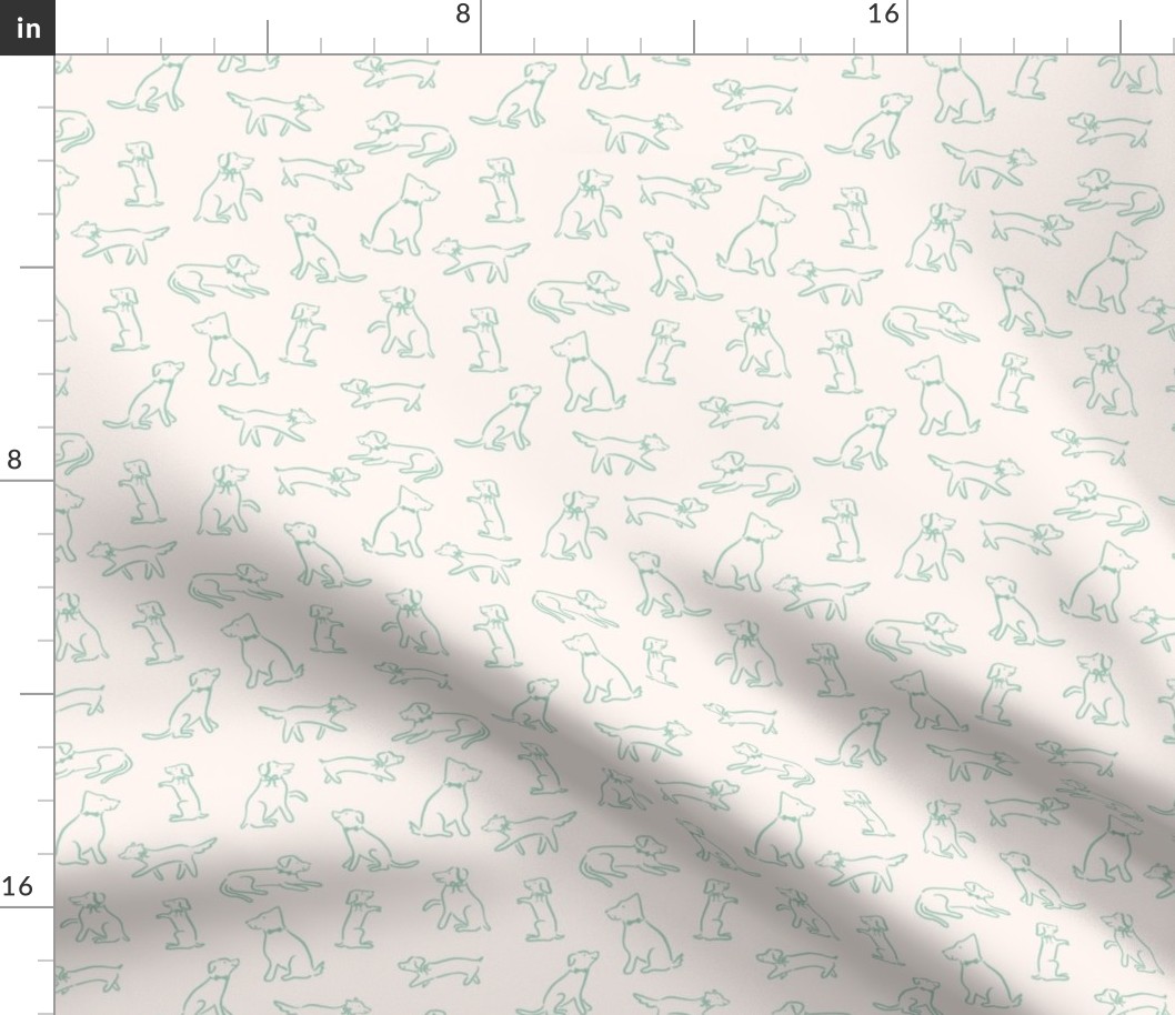 Playful Dog Outlines in Celadon Green on Cream (Small)