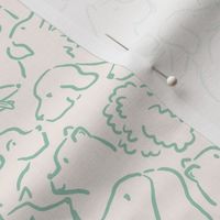 Puppy Pile Dog Line Drawing Profiles in Celadon Green