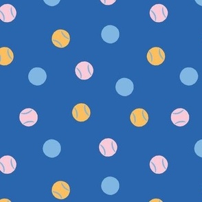 Multicolor Tennis Ball Polka Dot on Bold Blue
