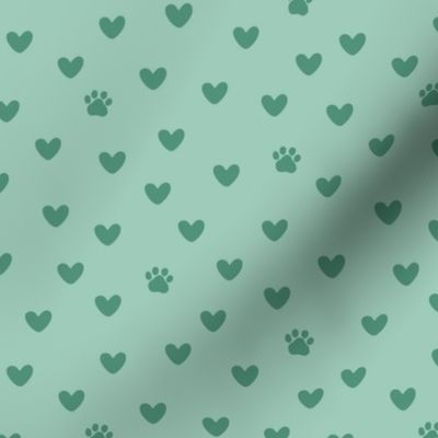 Paw Prints and Hearts in Green Celadon