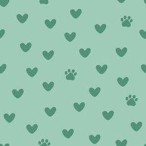 Paw Prints and Hearts in Green Celadon