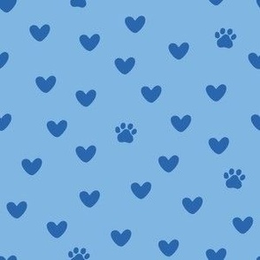 Paw Prints and Hearts in Blue