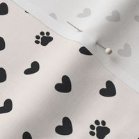 Paw Prints and Hearts in Black and White