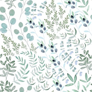 Large Eden Eucalyptus Leaves / Mint Sage Green / Watercolor