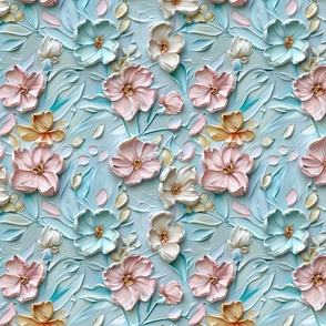 Blossom Swirl: 3D Pastel Floral Pattern on Blue