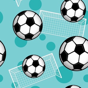 Soccer Balls and Goals Teal - Large Scale