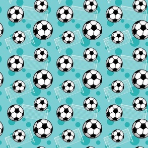 Soccer Balls and Goals Teal - Small Scale