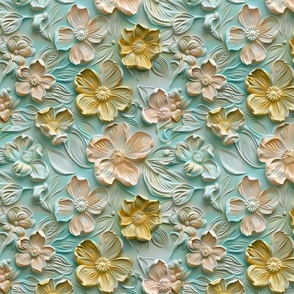 Serene Petal Cascade: Pastel 3D Floral Relief