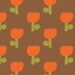 Simple Mod Country Flowers in Burnt Orange and Brown - Medium Scale