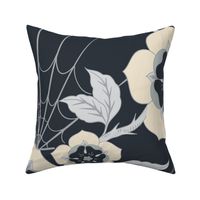 (L) Blooming camellia in tudor style, navy and cream