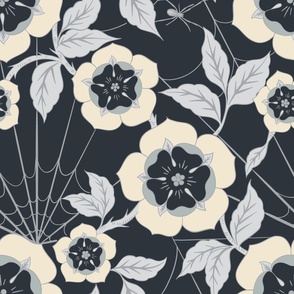 (L) Blooming camellia in tudor style, navy and cream