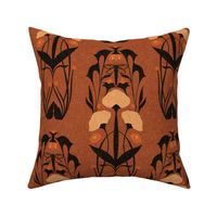 Large Scale // Art Nouveau Botanical Motif with Dragonfly and Florals in Burnt Sienna Cinnamon