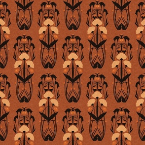 Medium Scale // Art Nouveau Botanical Motif with Dragonfly and Florals in Burnt Sienna Cinnamon