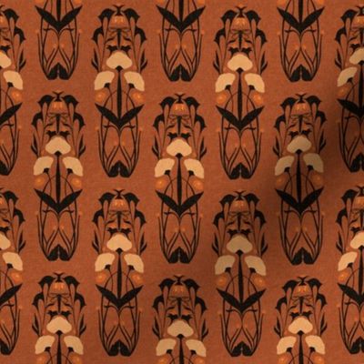 Smaller Scale // Art Nouveau Botanical Motif with Dragonfly and Florals in Burnt Sienna Cinnamon
