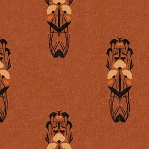 Larger Scale // Art Nouveau Sparse Botanical Motif with Dragonfly and Florals in Burnt Sienna Cinnamon