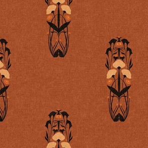 Large Scale // Art Nouveau Sparse Botanical Motif with Dragonfly and Florals in Burnt Sienna Cinnamon