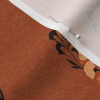 Medium Scale // Art Nouveau Sparse Botanical Motif with Dragonfly and Florals in Burnt Sienna Cinnamon