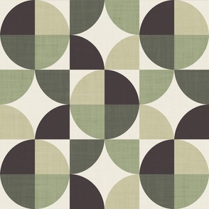 midcentury modern geometric with linen texutre - coriander green_ dark truffle brown_ grayish green_ sage green_ white rock
