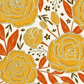 Delicate roses - Yellow on white background - Medium scale