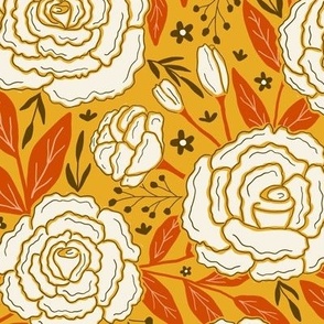 Delicate roses - White on yellow background - Medium scale