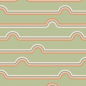 Pastel green and orange stripes with rainbows on light green