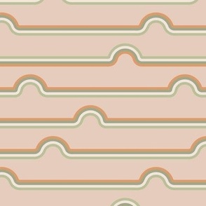 Pastel green and orange stripes with rainbows on light beige