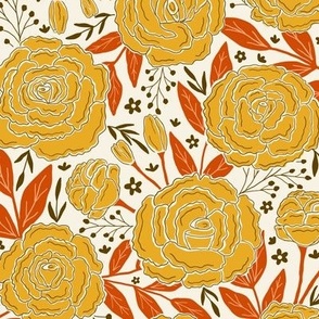 Delicate roses - Yellow on white background - Small scale