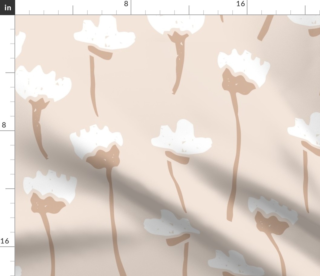 Warm Minimalist Wallpaper - Organic Wonky Flowers - Neutral Tan Cotton Flowers - Minimalistic Flowers - Boho Floral Wallpaper - Light Tan and Cream