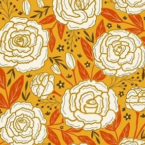 Delicate roses - White on yellow background - Small scale