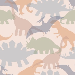 Colorful overlapping dino silhouetts