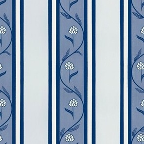 Vintage style soft blue and white floral stripe pattern