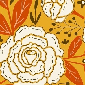 Delicate roses - White on yellow background - Large scale