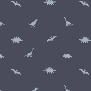 Baby blue small dino silhouettes on navy blue, minimal