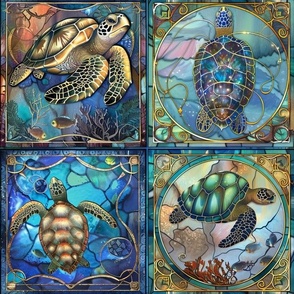 Stained Glass Watercolor Sea Turtles