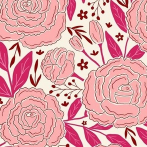 Delicate roses - Pink on white background - Medium scale