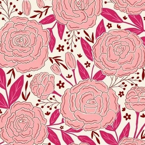 Delicate roses - Pink on white background - Small scale