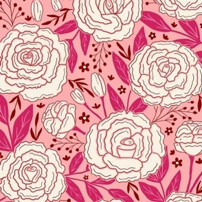 Delicate roses - White on pink background - Small scale