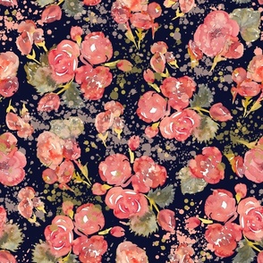 Romantic Roses - - Navy Background