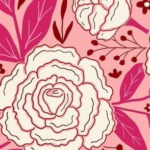 Delicate roses - White on pink background - Large scale