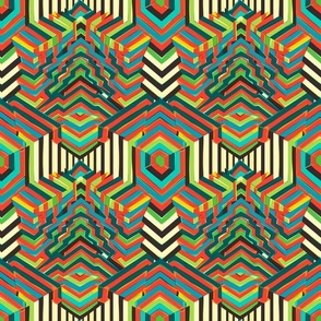 Retro Futuristic Chevron - 3D Multicolor Maze Pattern